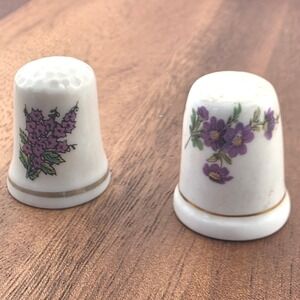 VTG Ashleydale Bone China England Thimbles Floral Purple Flowers Collectible Set